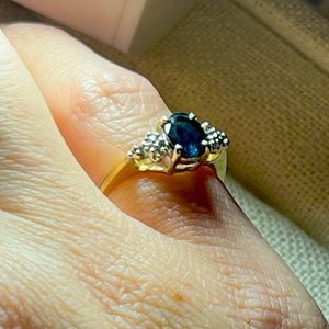 Vintage 10k gold blue sapphire and diamond ring # all precious stones/ natural